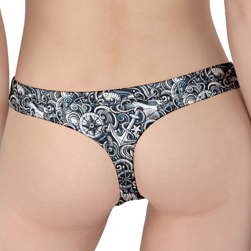 Abstract Nautical Anchor Pattern Print Women's Thong