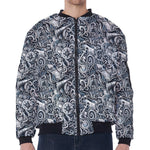 Abstract Nautical Anchor Pattern Print Zip Sleeve Bomber Jacket