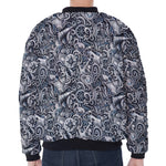 Abstract Nautical Anchor Pattern Print Zip Sleeve Bomber Jacket