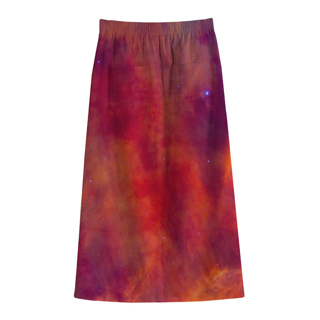 Abstract Nebula Cloud Galaxy Space Print Cotton Front Slit Maxi Skirt