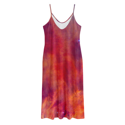 Abstract Nebula Cloud Galaxy Space Print Jersey Midi Cami Dress