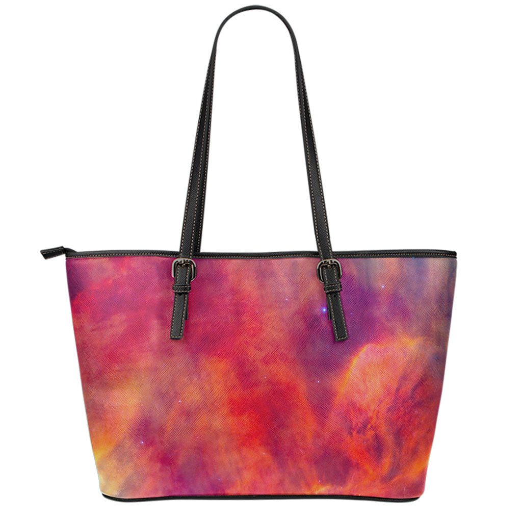 Abstract Nebula Cloud Galaxy Space Print Leather Tote Bag