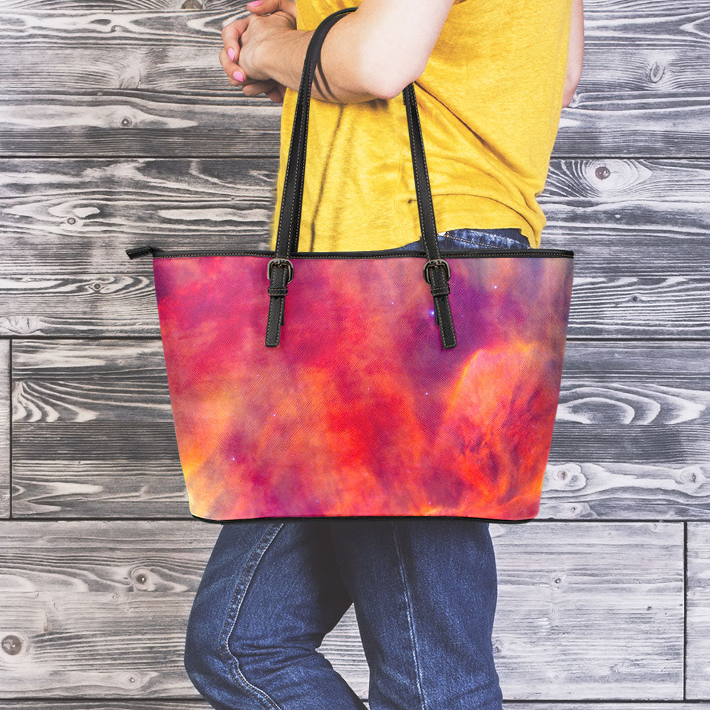 Abstract Nebula Cloud Galaxy Space Print Leather Tote Bag
