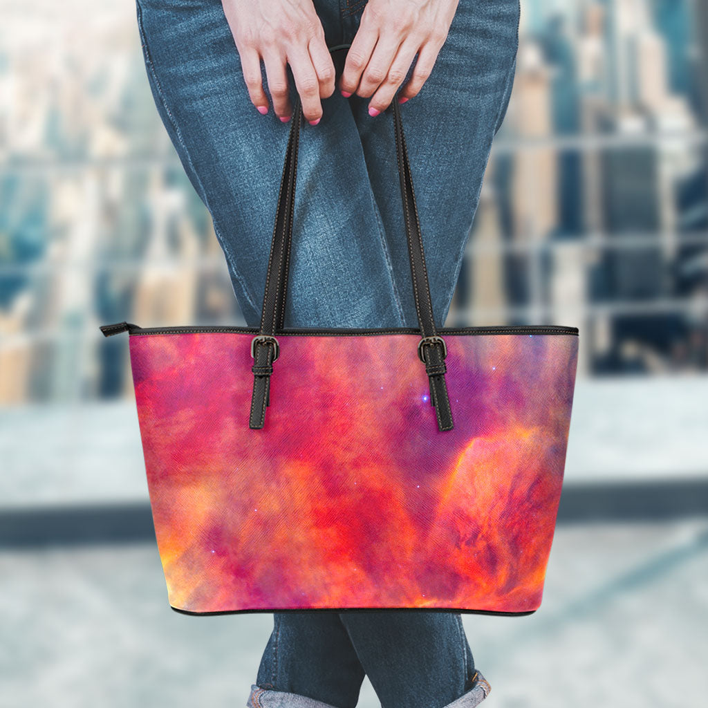 Abstract Nebula Cloud Galaxy Space Print Leather Tote Bag