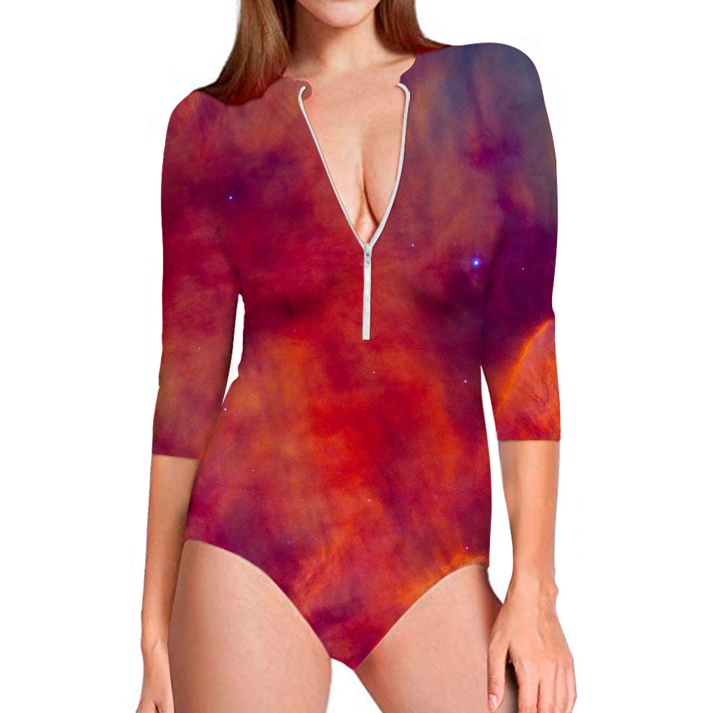 Abstract Nebula Cloud Galaxy Space Print Long Sleeve Swimsuit