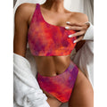 Abstract Nebula Cloud Galaxy Space Print One Shoulder Bikini Set