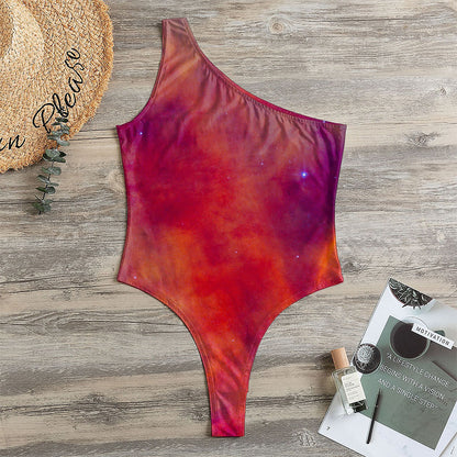 Abstract Nebula Cloud Galaxy Space Print One Shoulder Bodysuit