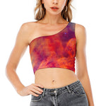 Abstract Nebula Cloud Galaxy Space Print One Shoulder Crop Top