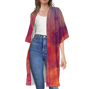 Abstract Nebula Cloud Galaxy Space Print Open Front Beach Cover Up