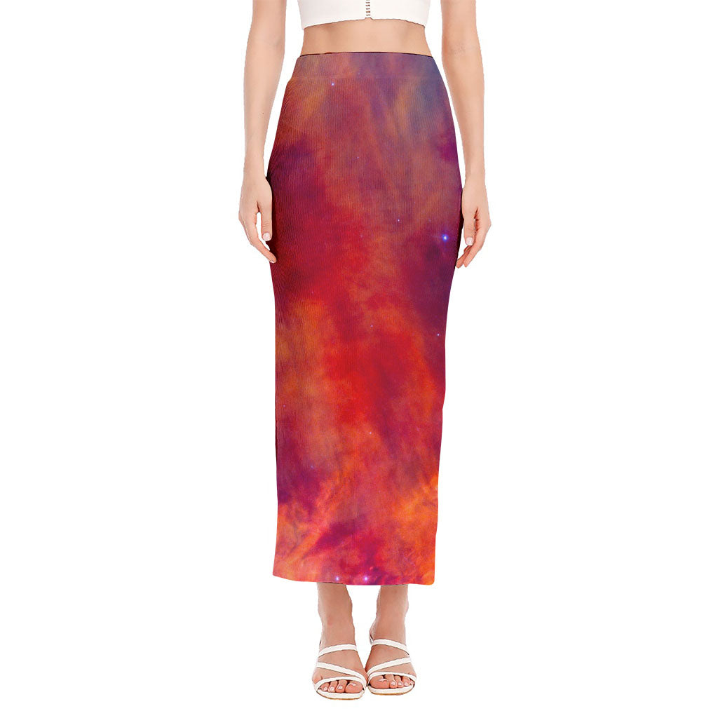 Abstract Nebula Cloud Galaxy Space Print Side Slit Maxi Skirt