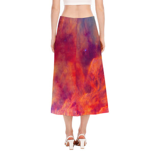 Abstract Nebula Cloud Galaxy Space Print Side Slit Midi Skirt