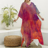 Abstract Nebula Cloud Galaxy Space Print Silk V-Neck Kaftan Dress