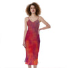 Abstract Nebula Cloud Galaxy Space Print Slim Fit Midi Cami Dress