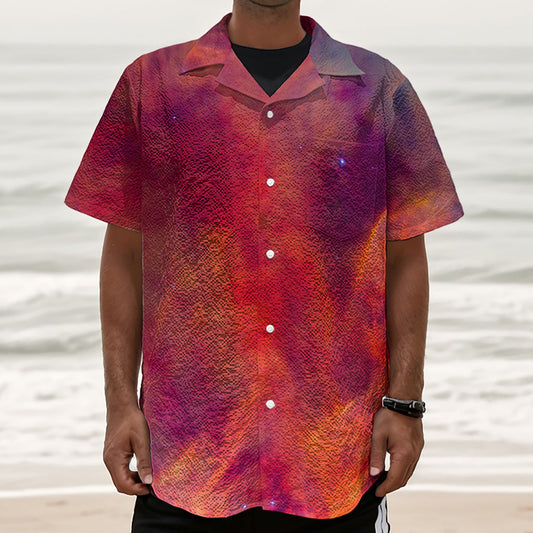 Abstract Nebula Cloud Galaxy Space Print Textured Short Sleeve Shirt