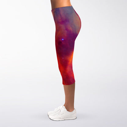 Abstract Nebula Cloud Galaxy Space Print Women's Capri Leggings