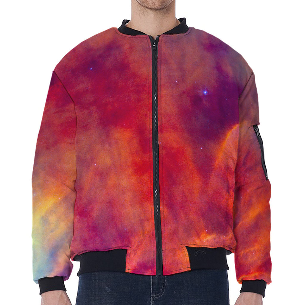 Abstract Nebula Cloud Galaxy Space Print Zip Sleeve Bomber Jacket