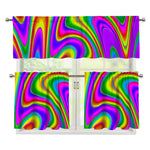 Abstract Neon Trippy Print 3 Piece Kitchen Curtains