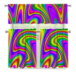 Abstract Neon Trippy Print 3 Piece Kitchen Curtains