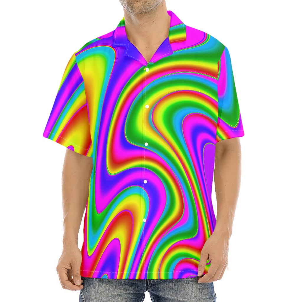 Abstract Neon Trippy Print Aloha Shirt