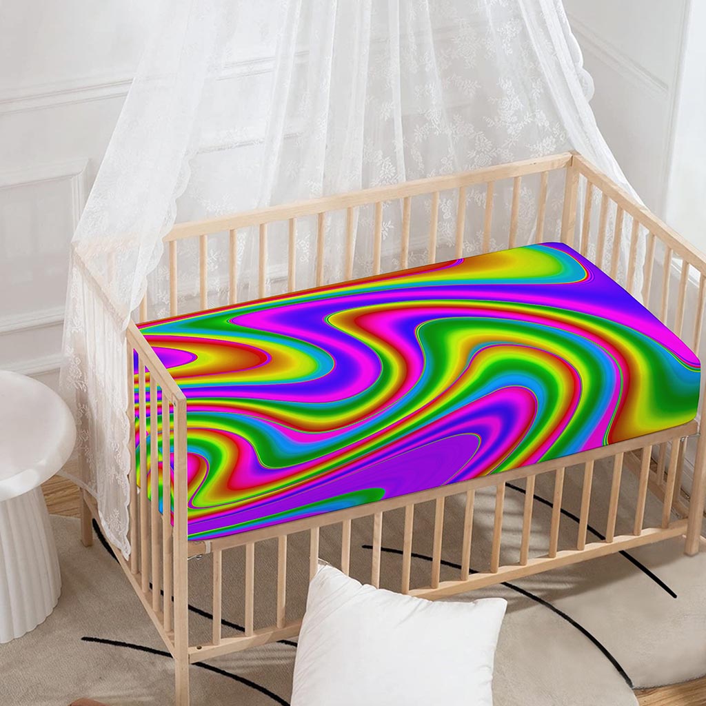 Abstract Neon Trippy Print Baby Crib Sheet