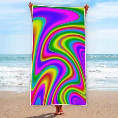Abstract Neon Trippy Print Beach Towel