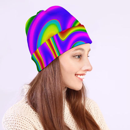Abstract Neon Trippy Print Beanie