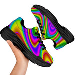 Abstract Neon Trippy Print Black Chunky Shoes