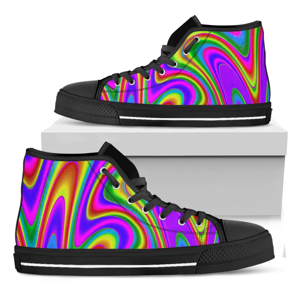 Abstract Neon Trippy Print Black High Top Sneakers