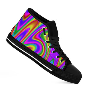 Abstract Neon Trippy Print Black High Top Sneakers