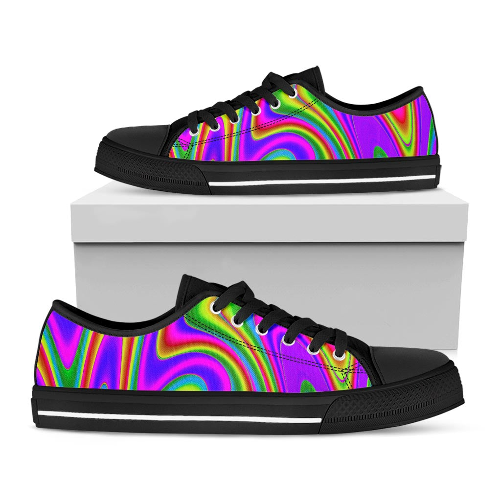 Abstract Neon Trippy Print Black Low Top Sneakers