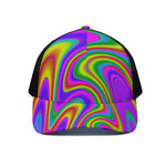 Abstract Neon Trippy Print Black Mesh Trucker Cap
