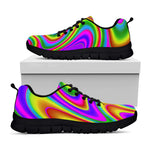 Abstract Neon Trippy Print Black Running Shoes