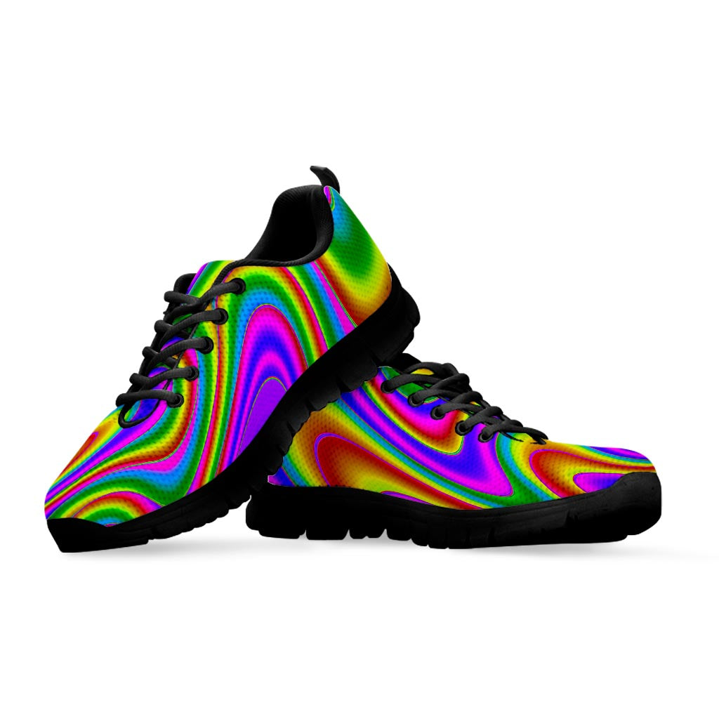 Abstract Neon Trippy Print Black Running Shoes