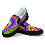 Abstract Neon Trippy Print Black Slip On Sneakers