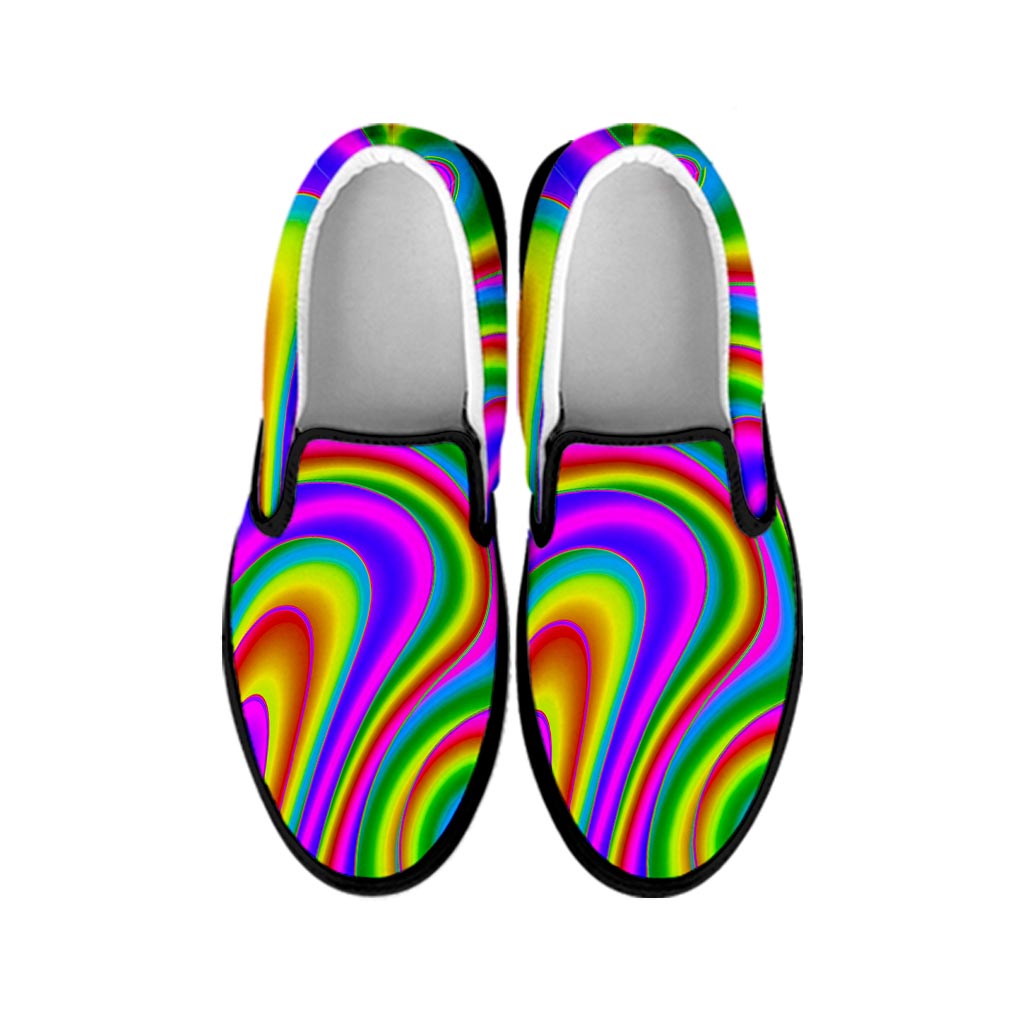 Abstract Neon Trippy Print Black Slip On Sneakers