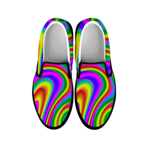 Abstract Neon Trippy Print Black Slip On Sneakers