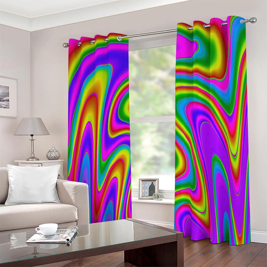 Abstract Neon Trippy Print Blackout Grommet Curtains