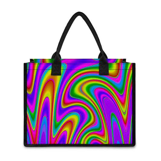 Abstract Neon Trippy Print Canvas Tote Bag