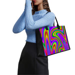 Abstract Neon Trippy Print Canvas Tote Bag