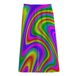Abstract Neon Trippy Print Cotton Front Slit Maxi Skirt