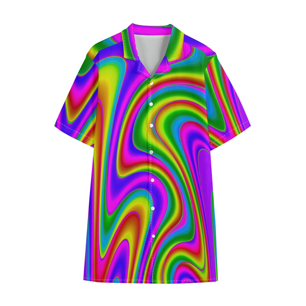 Abstract Neon Trippy Print Cotton Hawaiian Shirt
