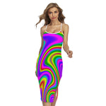 Abstract Neon Trippy Print Cross Back Cami Dress