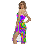 Abstract Neon Trippy Print Cross Back Cami Dress