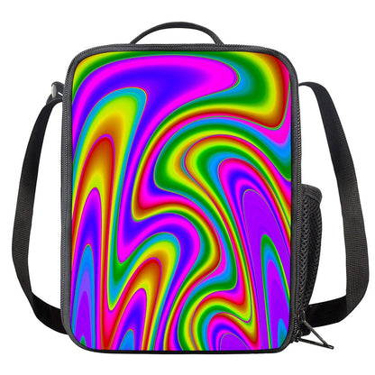 Abstract Neon Trippy Print Crossbody Lunch Bag