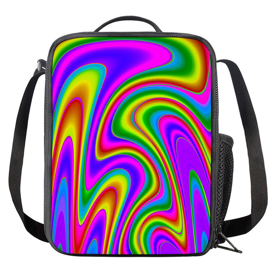Abstract Neon Trippy Print Crossbody Lunch Bag