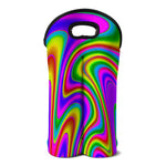 Abstract Neon Trippy Print Double Neoprene Wine Tote