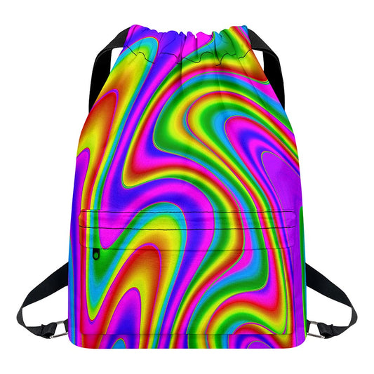 Abstract Neon Trippy Print Drawstring Backpack