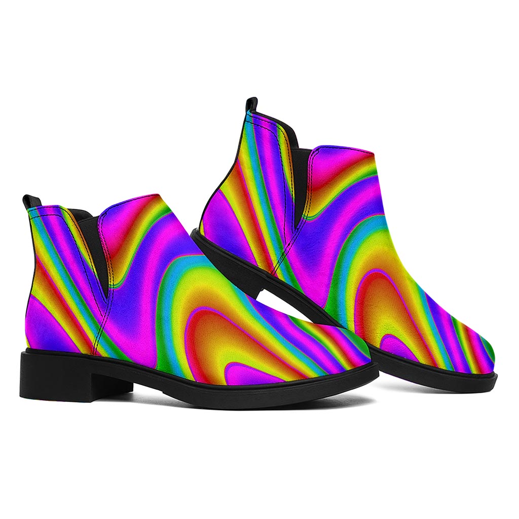 Abstract Neon Trippy Print Flat Ankle Boots