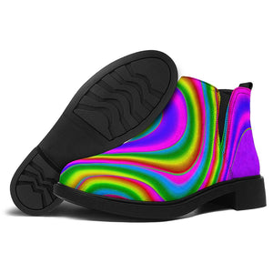 Abstract Neon Trippy Print Flat Ankle Boots