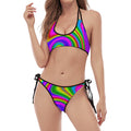 Abstract Neon Trippy Print Halter Scoop Tie Side Bikini